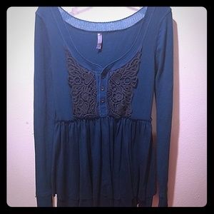 Free people turquoise ruffled long sleeve